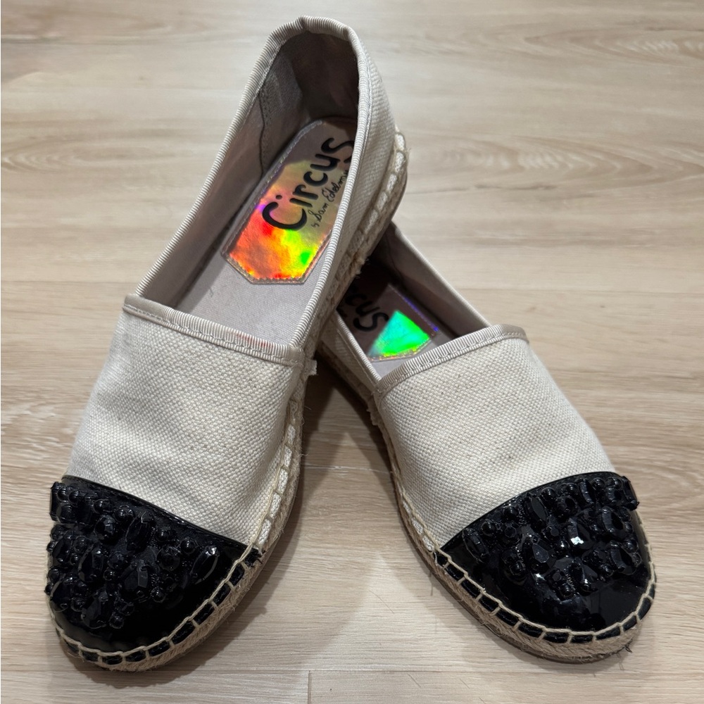 Circus by Sam Edelman Black and Cream Espadrilles Size 8